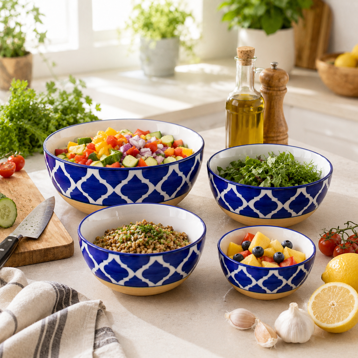 Oncilla Ceramic Mixing Bowl Set – 4 Pieces (1500ml, 800ml, 600ml, 400ml), Yellow Blue Chidi – Durable, Microwave & Dishwasher Safe – Ideal for Mixing, Serving & Storage - Image 3