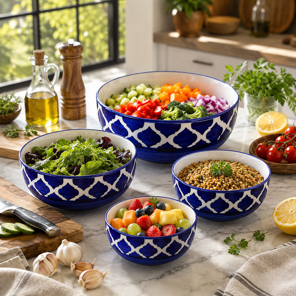 Oncilla Ceramic Mixing Bowl Set – 4 Pieces (1500ml, 800ml, 600ml, 400ml), Blue Umrao – Durable, Microwave & Dishwasher Safe – Ideal for Mixing, Serving & Storage - Image 4