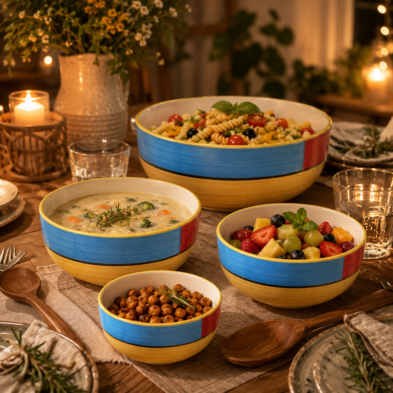 Oncilla Ceramic Mixing Bowl Set – 4 Pieces (1500ml, 800ml, 600ml, 400ml), Yellow Blue – Durable, Microwave & Dishwasher Safe – Ideal for Mixing, Serving & Storage - Image 3