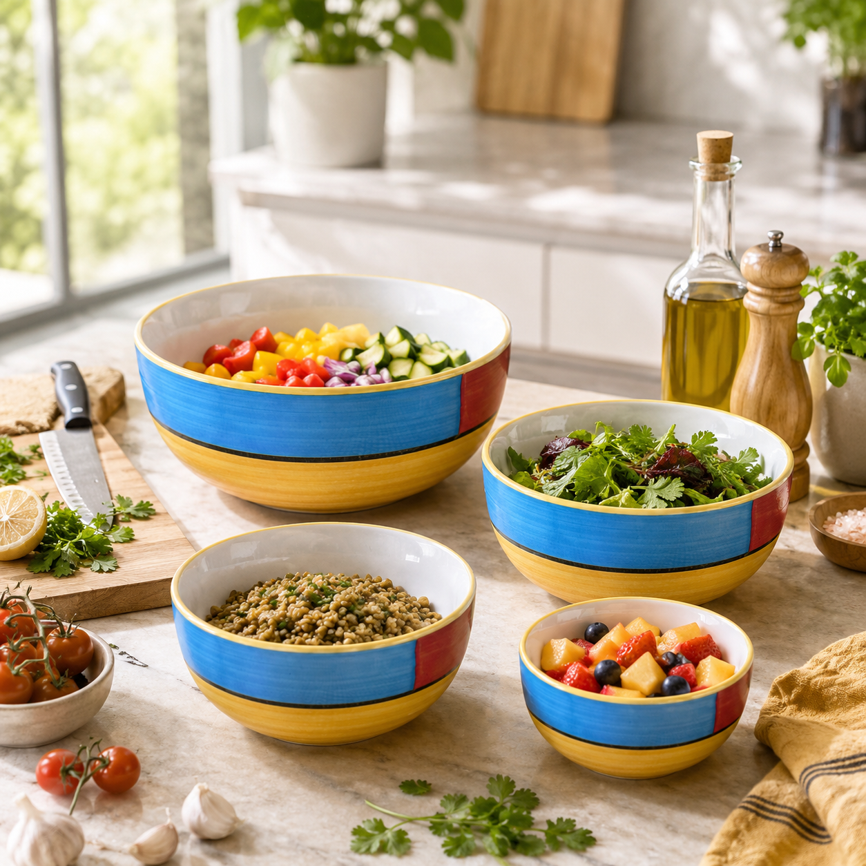 Oncilla Ceramic Mixing Bowl Set – 4 Pieces (1500ml, 800ml, 600ml, 400ml), Yellow Blue – Durable, Microwave & Dishwasher Safe – Ideal for Mixing, Serving & Storage - Image 4