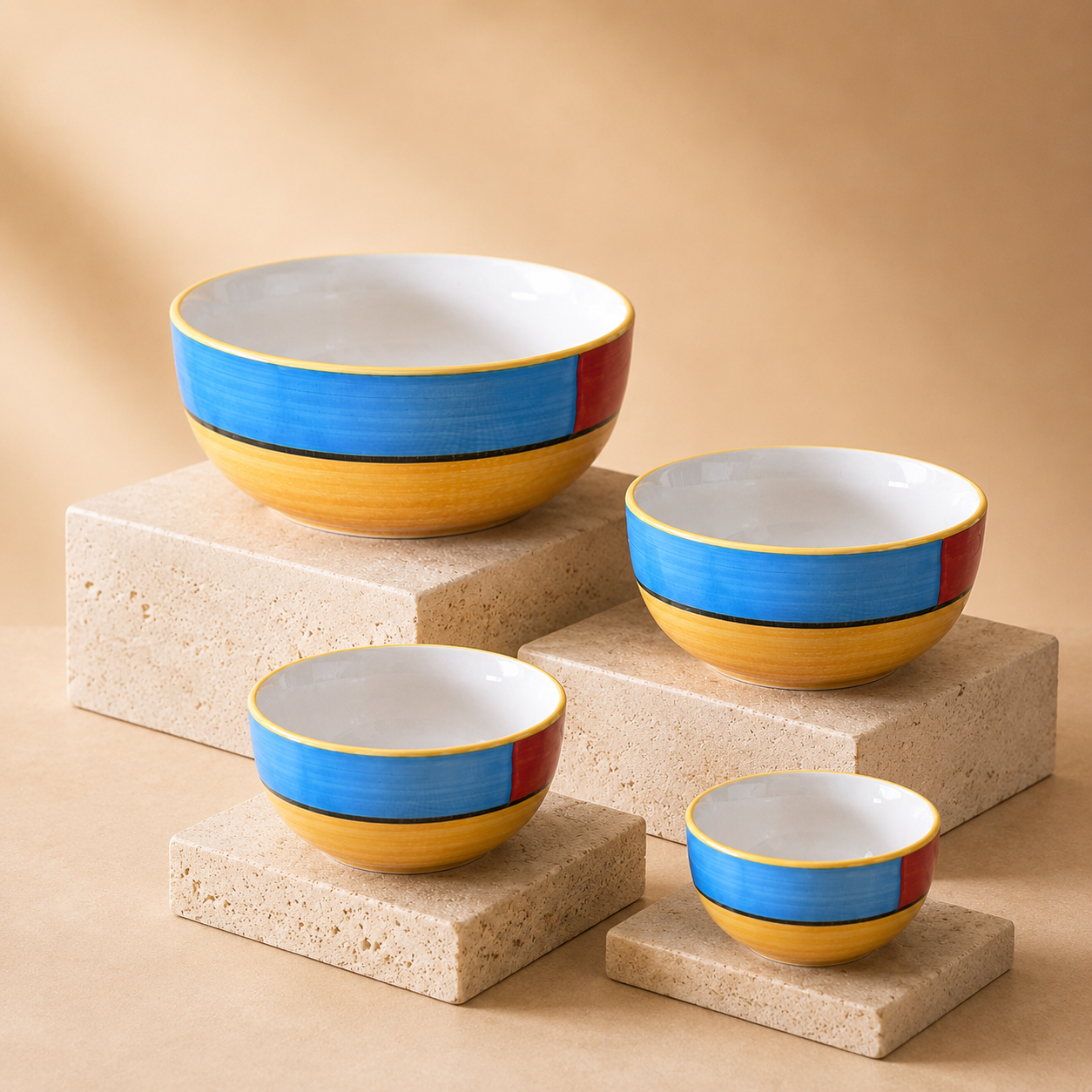 Oncilla Ceramic Mixing Bowl Set – 4 Pieces (1500ml, 800ml, 600ml, 400ml), Yellow Blue – Durable, Microwave & Dishwasher Safe – Ideal for Mixing, Serving & Storage - Image 5