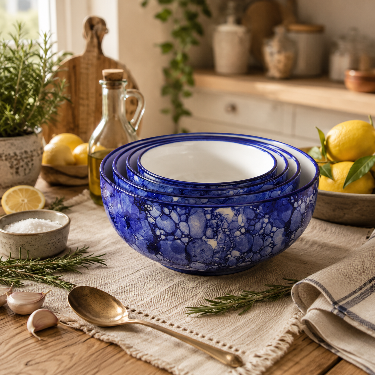 Oncilla Ceramic Mixing Bowl Set – 4 Pieces (1000ml, 750ml, 500ml, 300ml), Blue Luster – Durable, Microwave & Dishwasher Safe – Ideal for Mixing, Serving & Storage