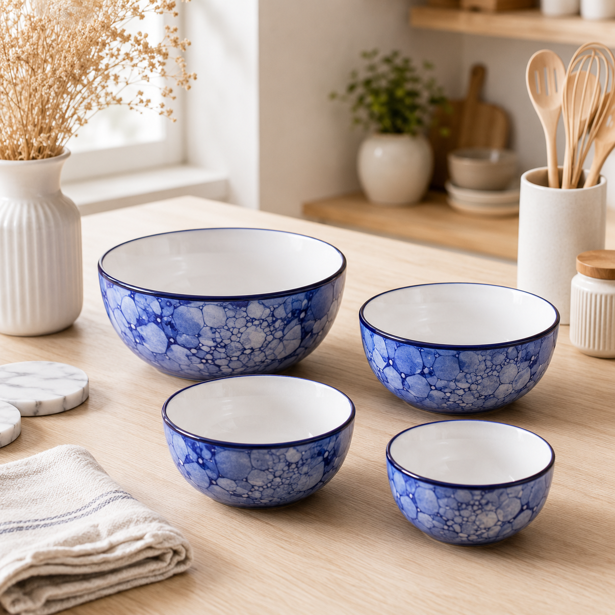 Oncilla Ceramic Mixing Bowl Set – 4 Pieces (1000ml, 750ml, 500ml, 300ml), Blue Luster – Durable, Microwave & Dishwasher Safe – Ideal for Mixing, Serving & Storage - Image 2