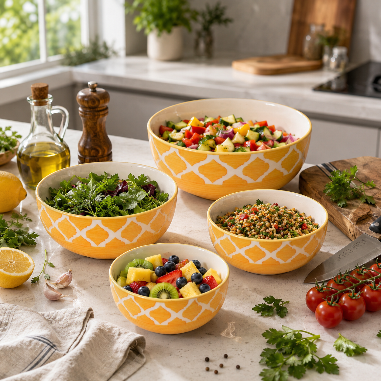 Oncilla Ceramic Mixing Bowl Set – 4 Pieces (1500ml, 800ml, 600ml, 400ml), Yellow Umrao – Durable, Microwave & Dishwasher Safe – Ideal for Mixing, Serving & Storage - Image 2