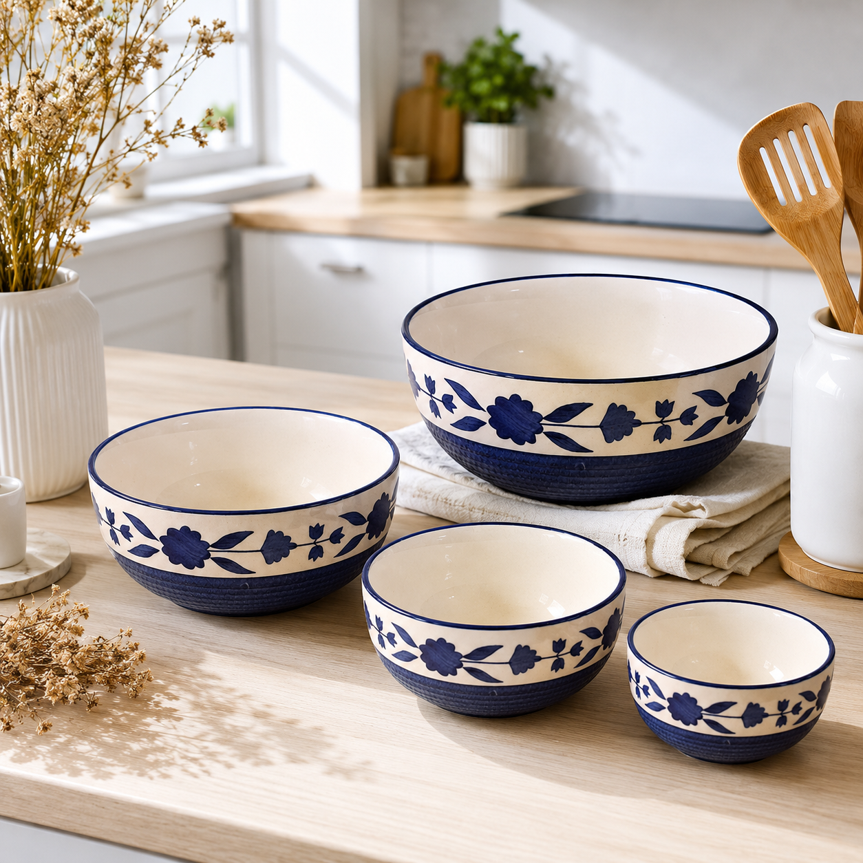 Oncilla Ceramic Mixing Bowl Set – 4 Pieces (1500ml, 800ml, 600ml, 400ml), Royal Blue – Durable, Microwave & Dishwasher Safe – Ideal for Mixing, Serving & Storage - Image 2