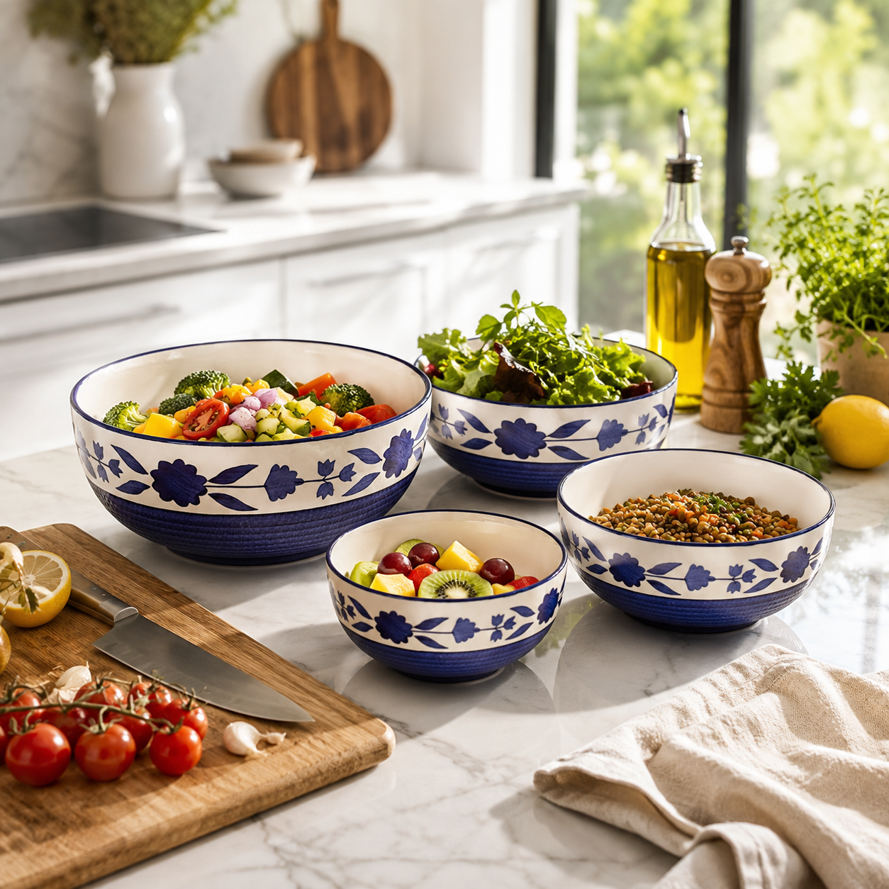 Oncilla Ceramic Mixing Bowl Set – 4 Pieces (1500ml, 800ml, 600ml, 400ml), Royal Blue – Durable, Microwave & Dishwasher Safe – Ideal for Mixing, Serving & Storage - Image 4