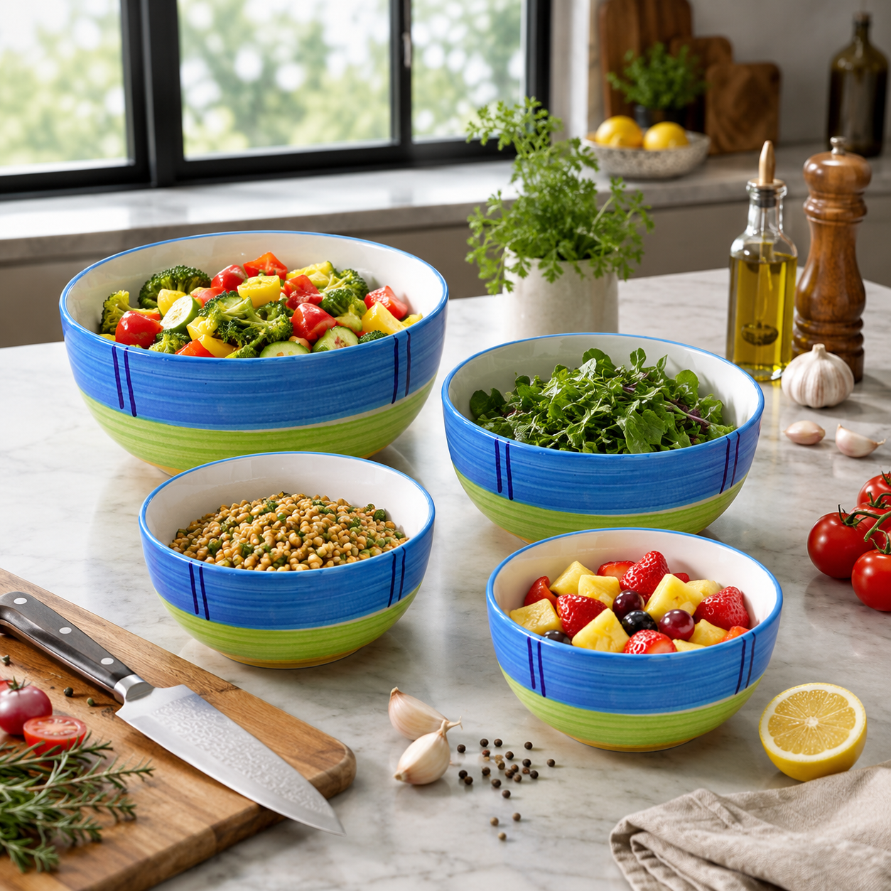 Oncilla Ceramic Mixing Bowl Set – 4 Pieces (1500ml, 800ml, 600ml, 400ml), Lime Green / Apple Green – Durable, Microwave & Dishwasher Safe – Ideal for Mixing, Serving & Storage - Image 4