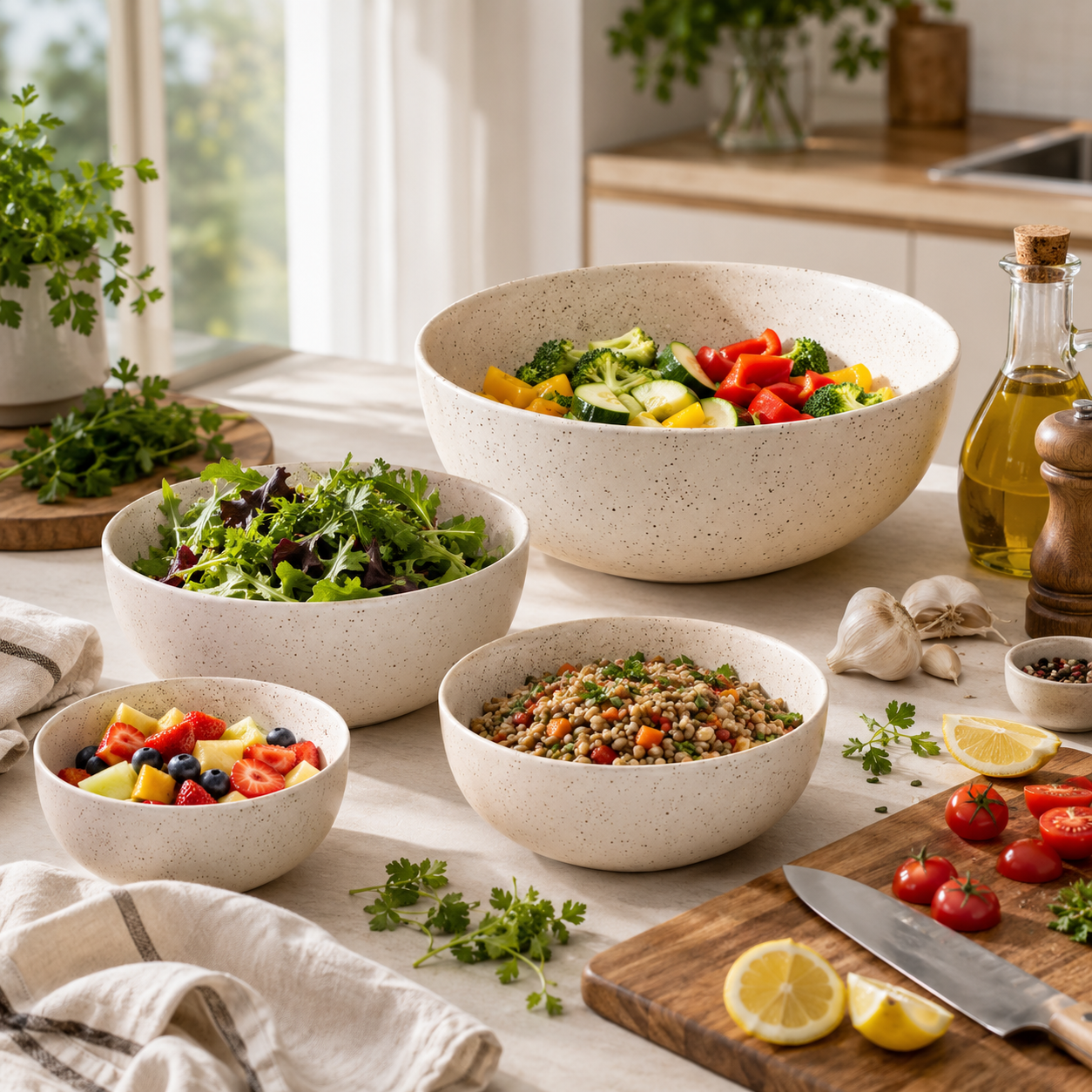 Oncilla Ceramic Mixing Bowl Set – 4 Pieces (1500ml, 800ml, 600ml, 400ml), Light Cream / Ivory – Durable, Microwave & Dishwasher Safe – Ideal for Mixing, Serving & Storage - Image 4