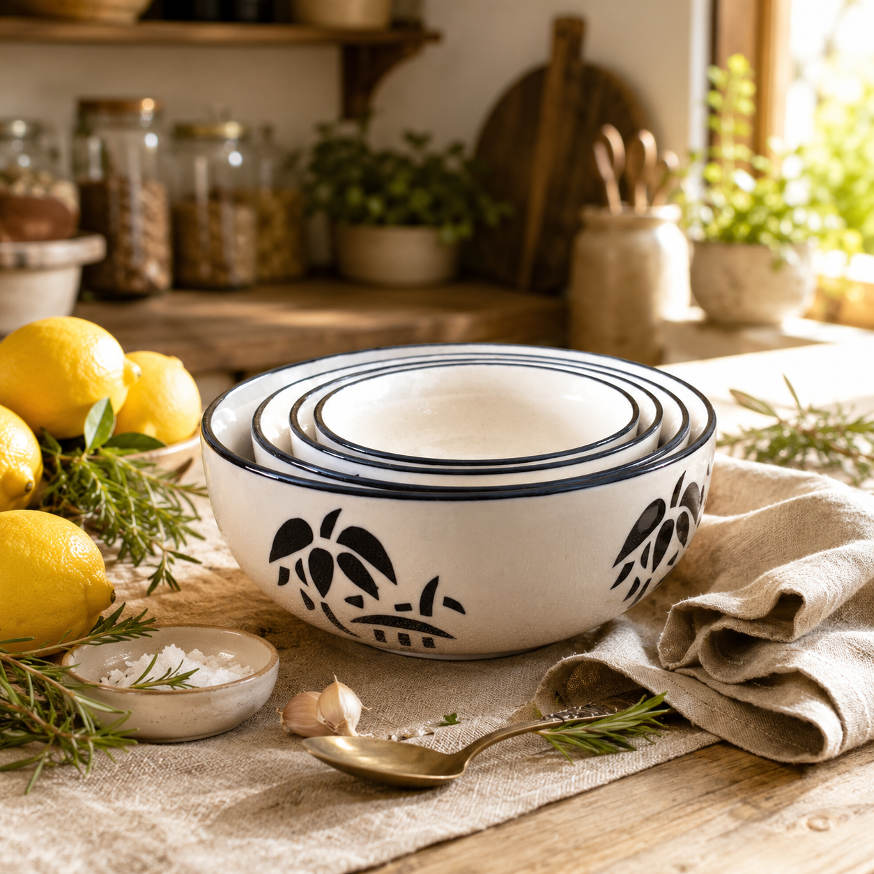 Oncilla Ceramic Mixing Bowl Set – 4 Pieces (1500ml, 800ml, 600ml, 400ml), Off-White / Ivory – Durable, Microwave & Dishwasher Safe – Ideal for Mixing, Serving & Storage