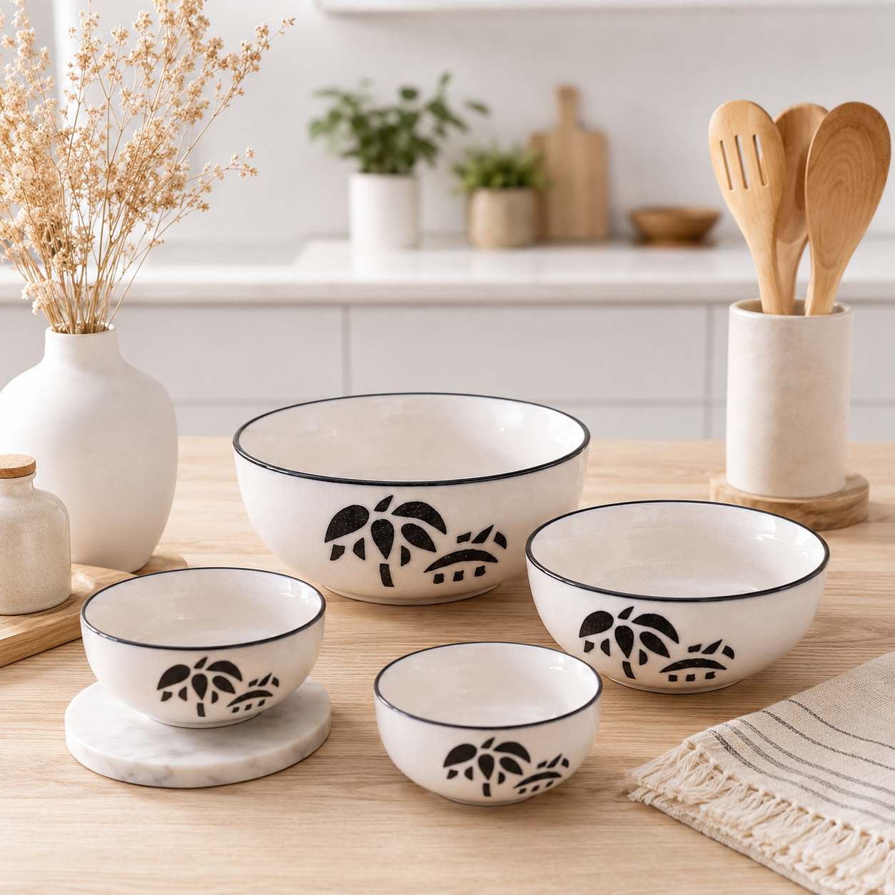Oncilla Ceramic Mixing Bowl Set – 4 Pieces (1500ml, 800ml, 600ml, 400ml), Off-White / Ivory – Durable, Microwave & Dishwasher Safe – Ideal for Mixing, Serving & Storage - Image 2