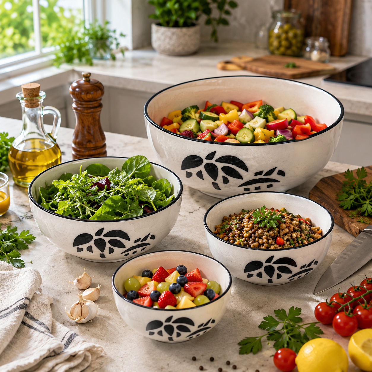 Oncilla Ceramic Mixing Bowl Set – 4 Pieces (1500ml, 800ml, 600ml, 400ml), Off-White / Ivory – Durable, Microwave & Dishwasher Safe – Ideal for Mixing, Serving & Storage - Image 5