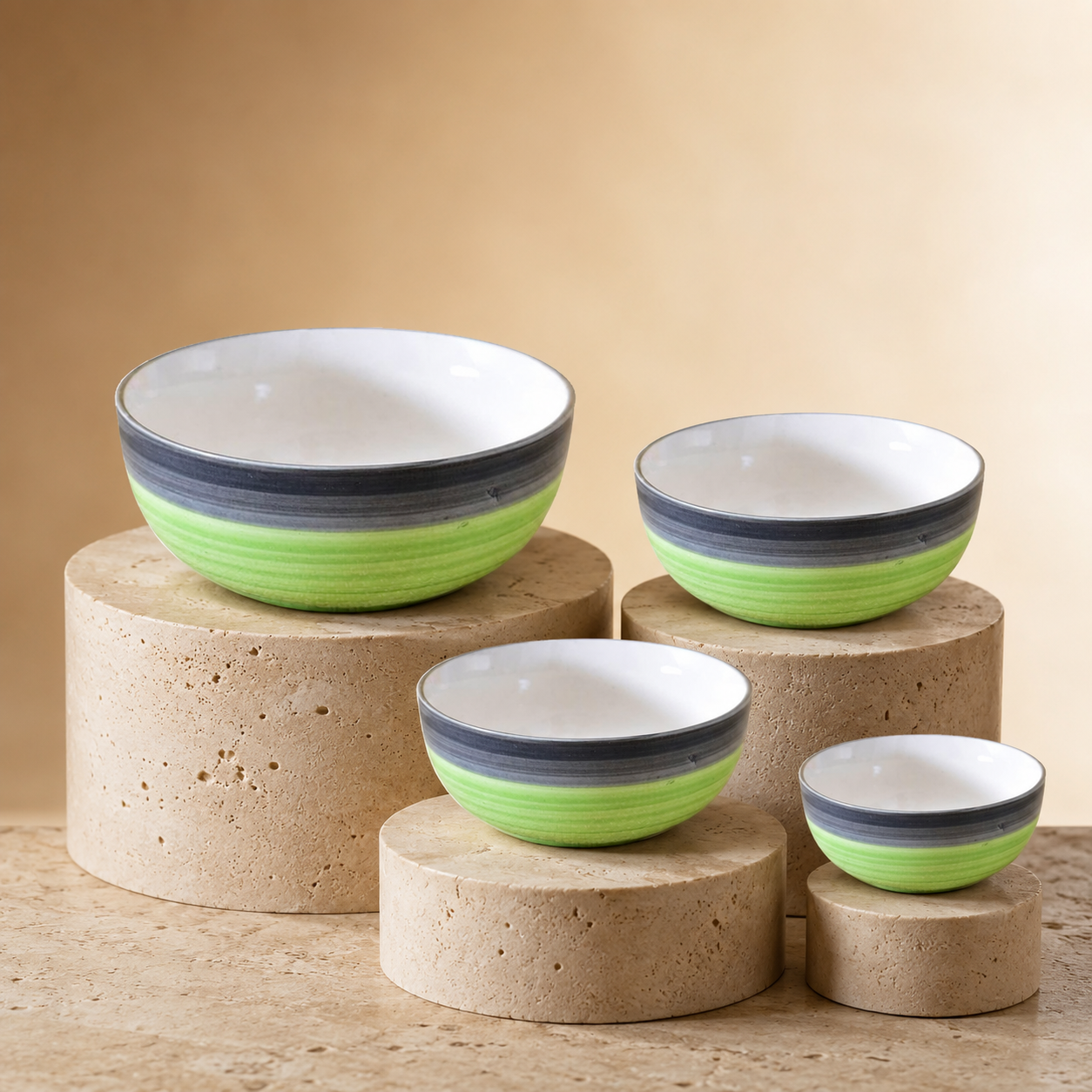 Oncilla Ceramic Mixing Bowl Set – 4 Pieces (1000ml, 750ml, 500ml, 300ml), Light Green – Durable, Microwave & Dishwasher Safe – Ideal for Mixing, Serving & Storage - Image 3