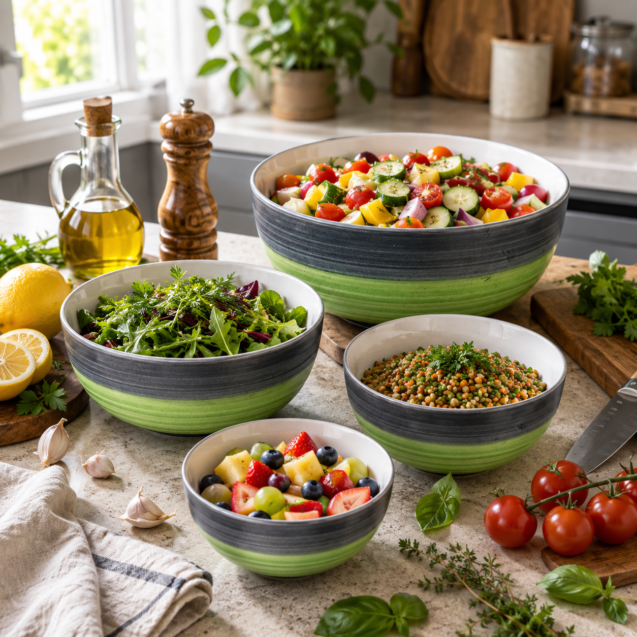 Oncilla Ceramic Mixing Bowl Set – 4 Pieces (1000ml, 750ml, 500ml, 300ml), Light Green – Durable, Microwave & Dishwasher Safe – Ideal for Mixing, Serving & Storage - Image 5