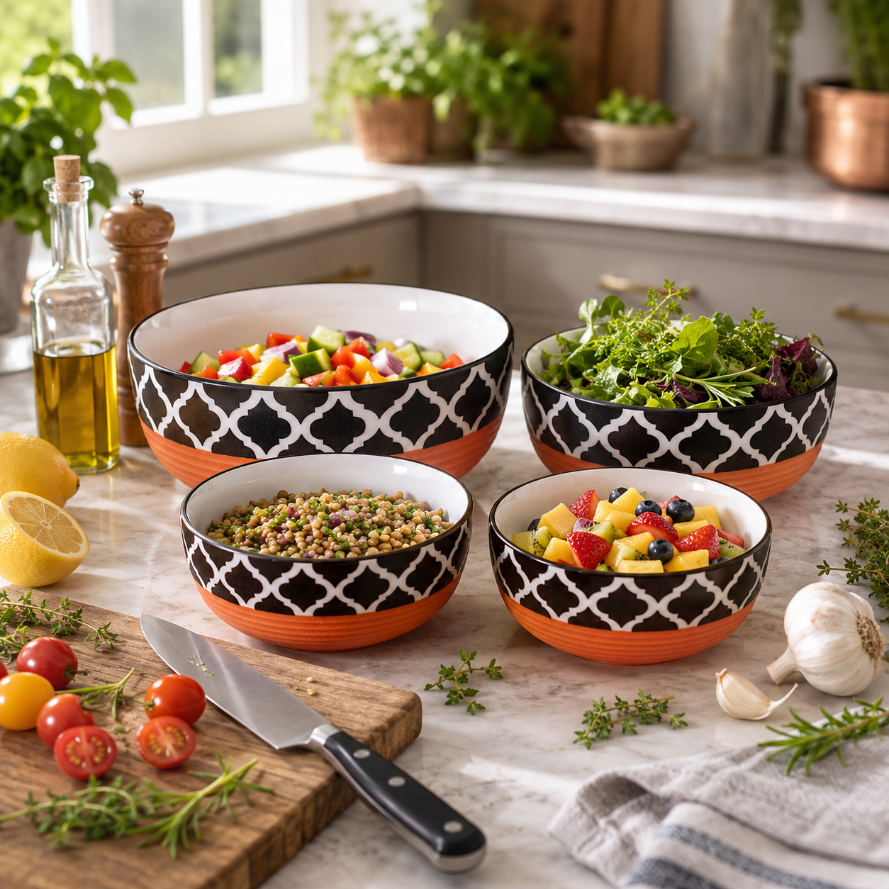 Oncilla Ceramic Mixing Bowl Set – 4 Pieces (1500ml, 800ml, 600ml, 400ml), Red Black – Durable, Microwave & Dishwasher Safe – Ideal for Mixing, Serving & Storage - Image 5