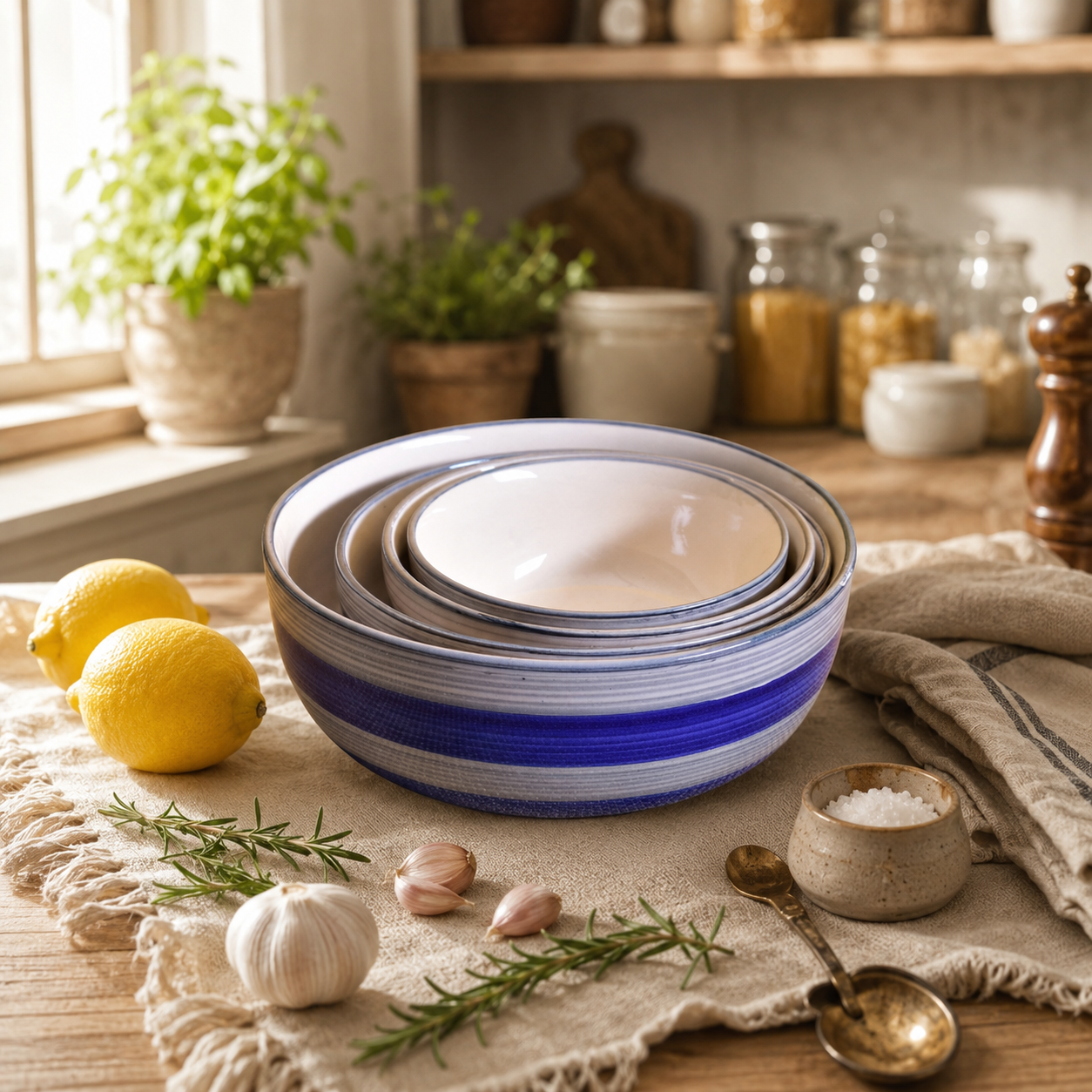Oncilla Ceramic Mixing Bowl Set – 4 Pieces (1500ml, 800ml, 600ml, 400ml), Cobalt Blue – Durable, Microwave & Dishwasher Safe – Ideal for Mixing, Serving & Storage