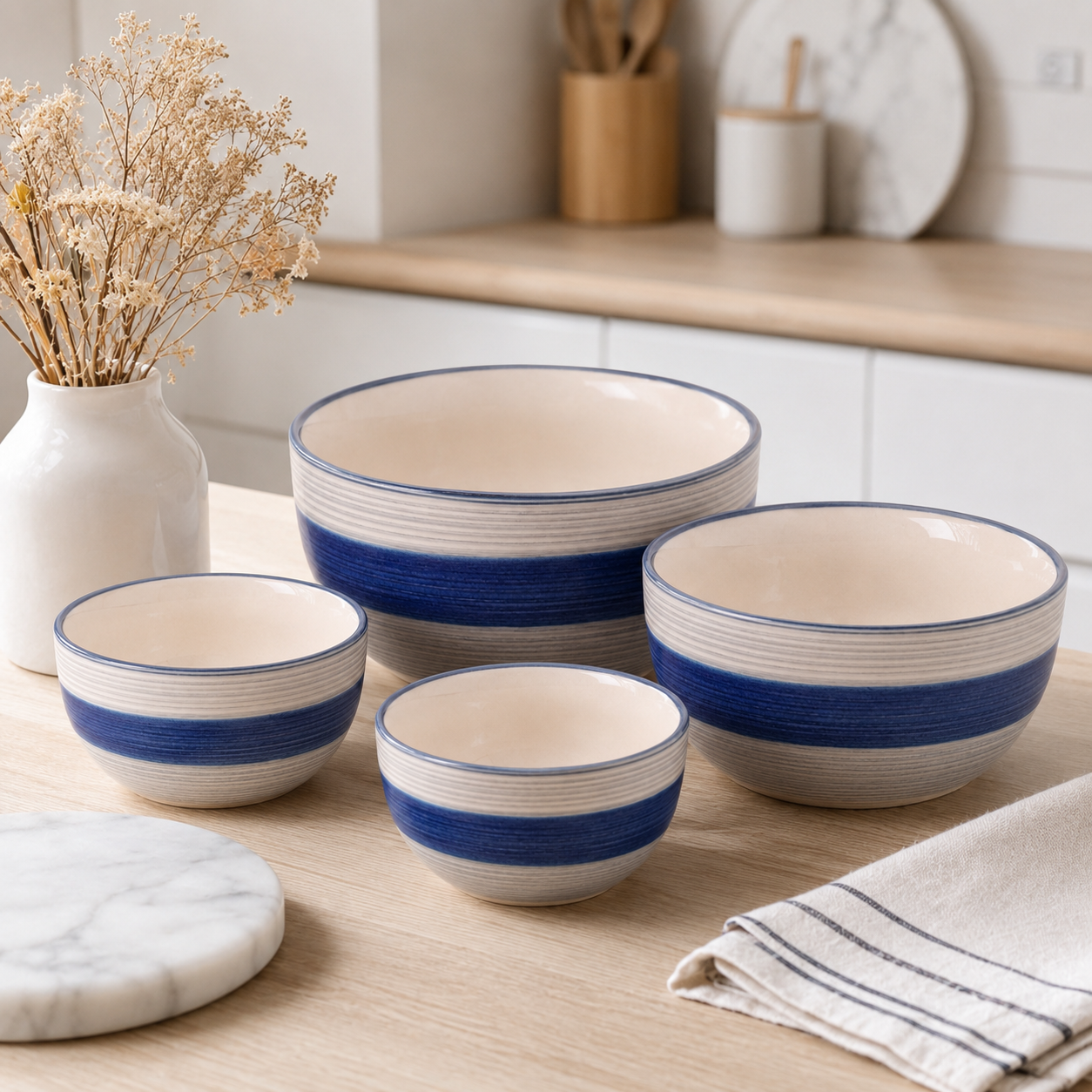 Oncilla Ceramic Mixing Bowl Set – 4 Pieces (1500ml, 800ml, 600ml, 400ml), Cobalt Blue – Durable, Microwave & Dishwasher Safe – Ideal for Mixing, Serving & Storage - Image 2