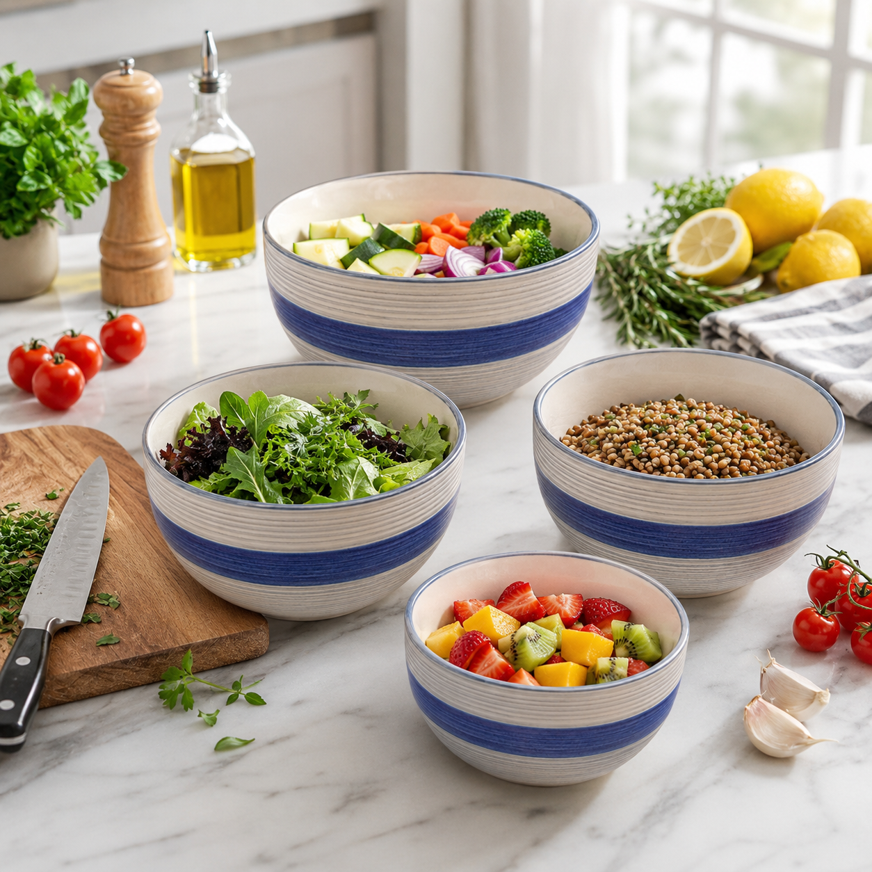 Oncilla Ceramic Mixing Bowl Set – 4 Pieces (1500ml, 800ml, 600ml, 400ml), Cobalt Blue – Durable, Microwave & Dishwasher Safe – Ideal for Mixing, Serving & Storage - Image 4