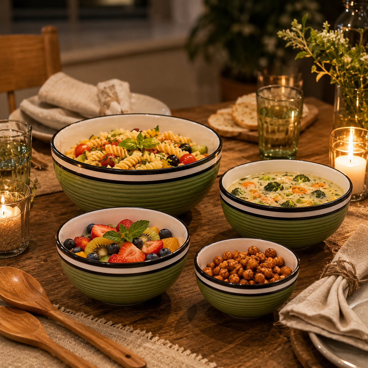 Oncilla Ceramic Mixing Bowl Set – 4 Pieces (1500ml, 800ml, 600ml, 400ml), Light Green – Durable, Microwave & Dishwasher Safe – Ideal for Mixing, Serving & Storage - Image 3