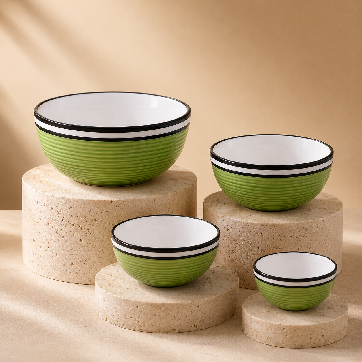 Oncilla Ceramic Mixing Bowl Set – 4 Pieces (1500ml, 800ml, 600ml, 400ml), Light Green – Durable, Microwave & Dishwasher Safe – Ideal for Mixing, Serving & Storage - Image 5