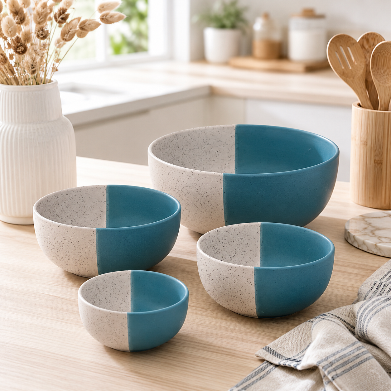 Oncilla Ceramic Mixing Bowl Set – 4 Pieces (1500ml, 800ml, 600ml, 400ml), Dusty Blue – Durable, Microwave & Dishwasher Safe – Ideal for Mixing, Serving & Storage - Image 2