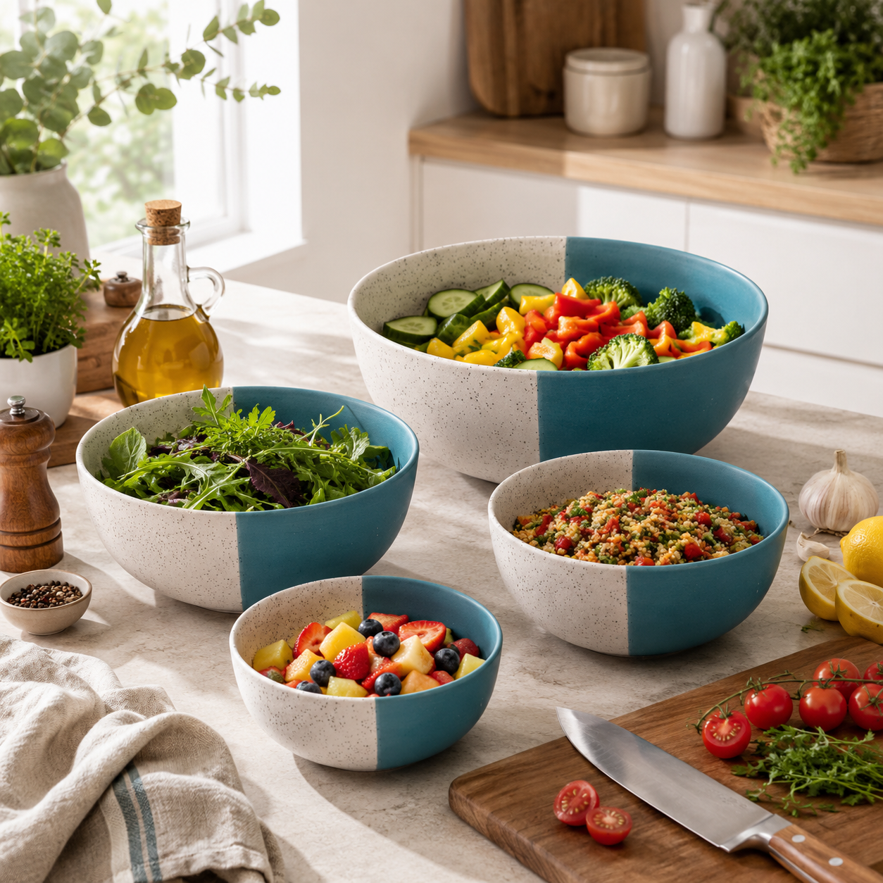 Oncilla Ceramic Mixing Bowl Set – 4 Pieces (1500ml, 800ml, 600ml, 400ml), Dusty Blue – Durable, Microwave & Dishwasher Safe – Ideal for Mixing, Serving & Storage - Image 4