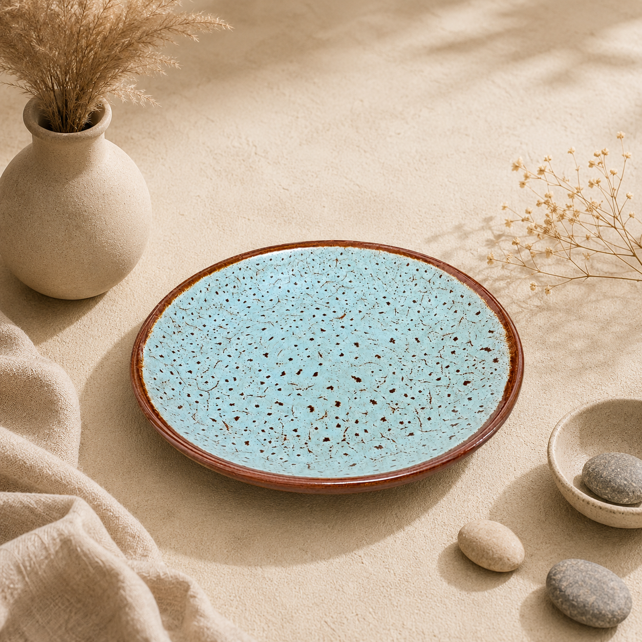 KunhaR Ceramic Dinner Plate, Aqua Blue with Brown Rim, Speckled Glaze Design, Premium Tableware for Serving Meals, Snacks & Desserts, 10 Inch, Pack of 1 - Image 4