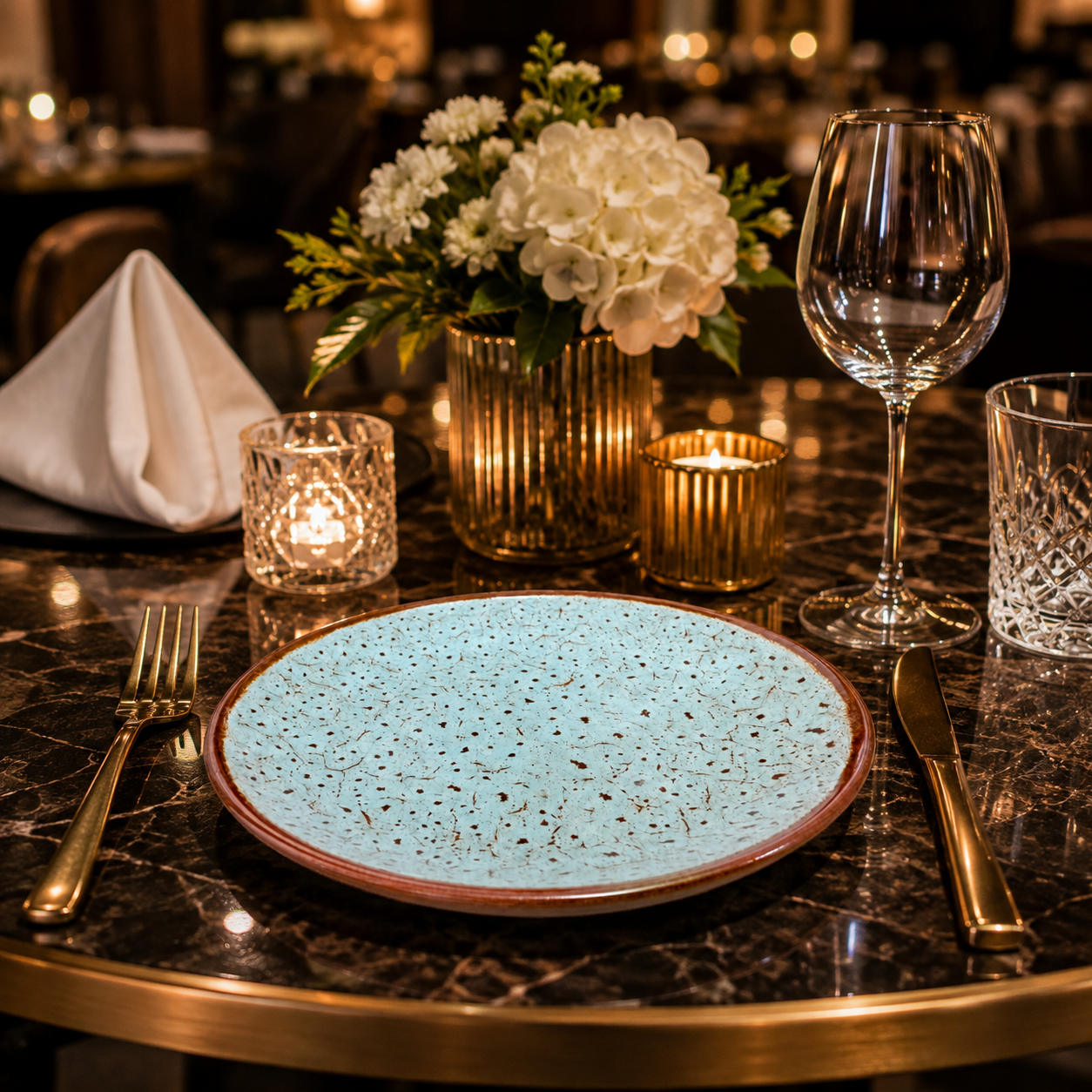 KunhaR Ceramic Dinner Plate, Aqua Blue with Brown Rim, Speckled Glaze Design, Premium Tableware for Serving Meals, Snacks & Desserts, 10 Inch, Pack of 1 - Image 5