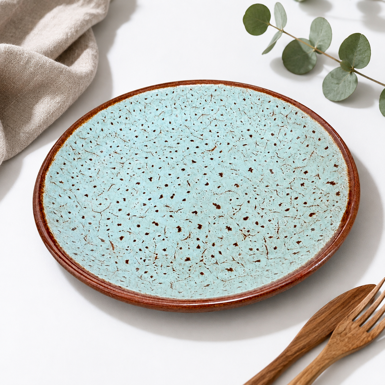KunhaR Ceramic Dinner Plate, Aqua Blue with Brown Rim, Speckled Glaze Design, Premium Tableware for Serving Meals, Snacks & Desserts, 10 Inch, Pack of 1 - Image 6