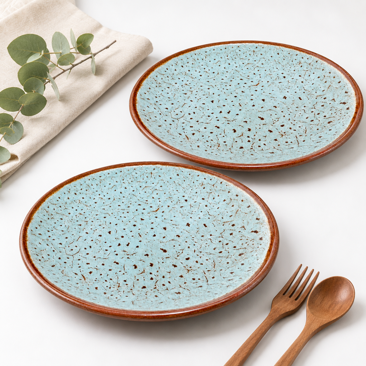 KunhaR Ceramic Dinner Plates, Aqua Blue with Brown Rim, Speckled Glaze Design, Premium Tableware for Serving Meals, Snacks & Desserts, 10 Inch, Pack of 2 - Image 6