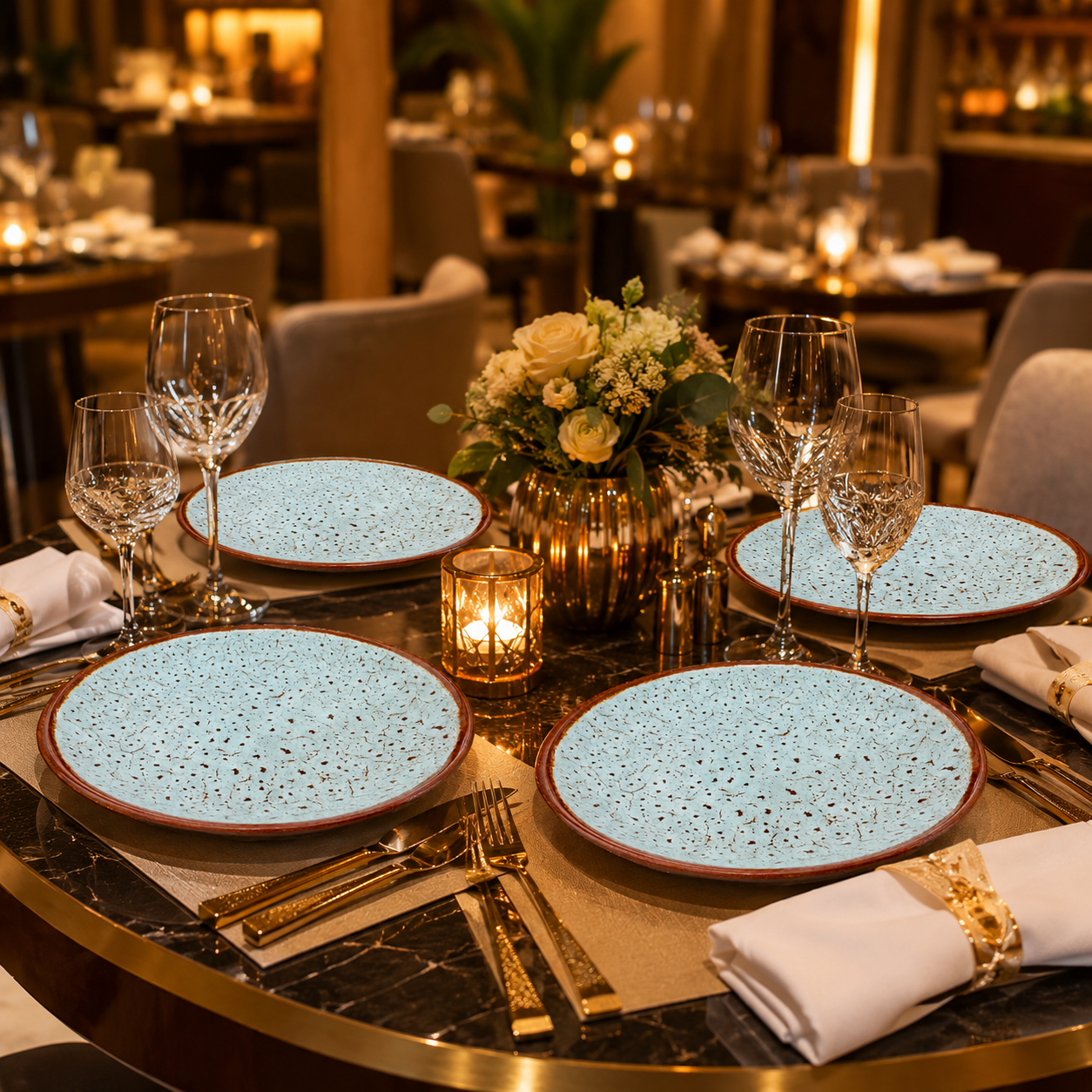 KunhaR Ceramic Dinner Plates, Aqua Blue with Brown Rim, Speckled Glaze Design, Premium Tableware for Serving Meals, Snacks & Desserts, 10 Inch, Pack of 4 - Image 2