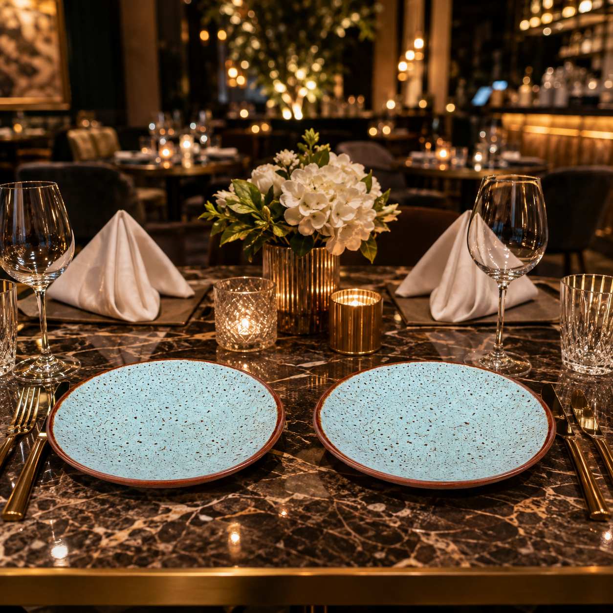 KunhaR Ceramic Dessert & Snack Plates, Aqua Blue with Brown Rim, Speckled Glaze Design, Premium Tableware for Serving Meals, Snacks & Desserts, 7 Inch, Pack of 2 - Image 2