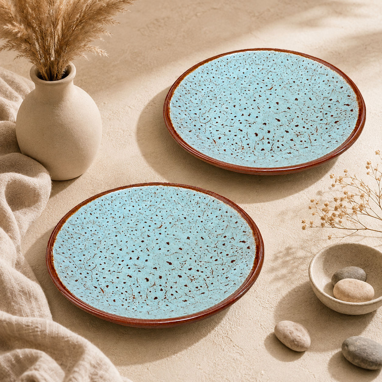 KunhaR Ceramic Dessert & Snack Plates, Aqua Blue with Brown Rim, Speckled Glaze Design, Premium Tableware for Serving Meals, Snacks & Desserts, 7 Inch, Pack of 2 - Image 3