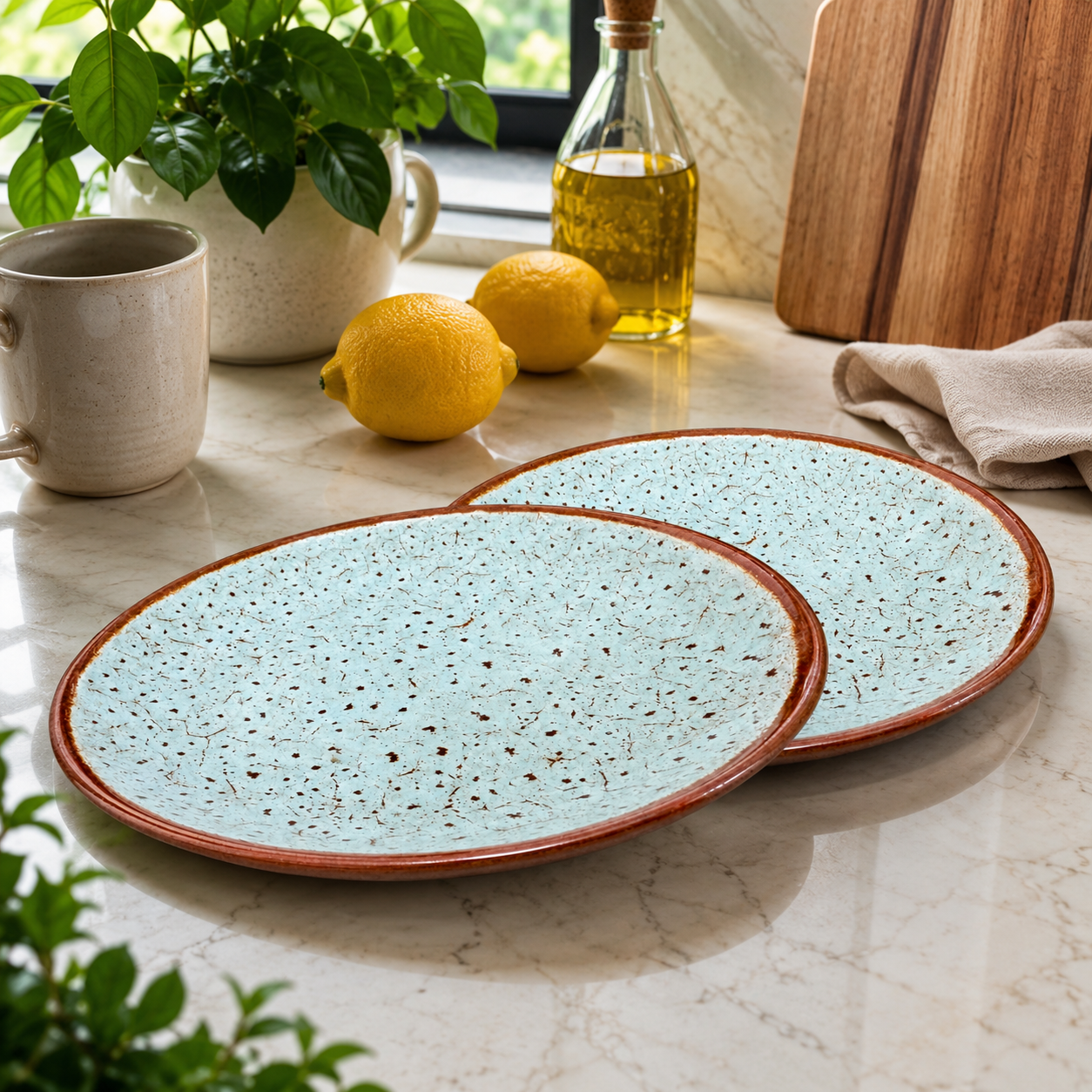 KunhaR Ceramic Dessert & Snack Plates, Aqua Blue with Brown Rim, Speckled Glaze Design, Premium Tableware for Serving Meals, Snacks & Desserts, 7 Inch, Pack of 2 - Image 5
