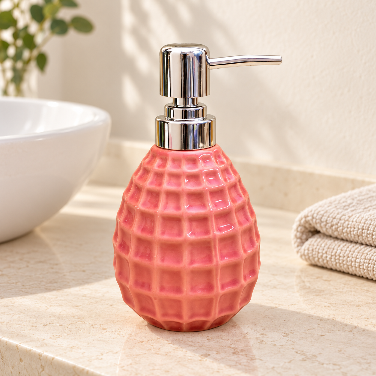 KunhaR Ceramic Liquid Soap Dispenser, 400 Ml, Red