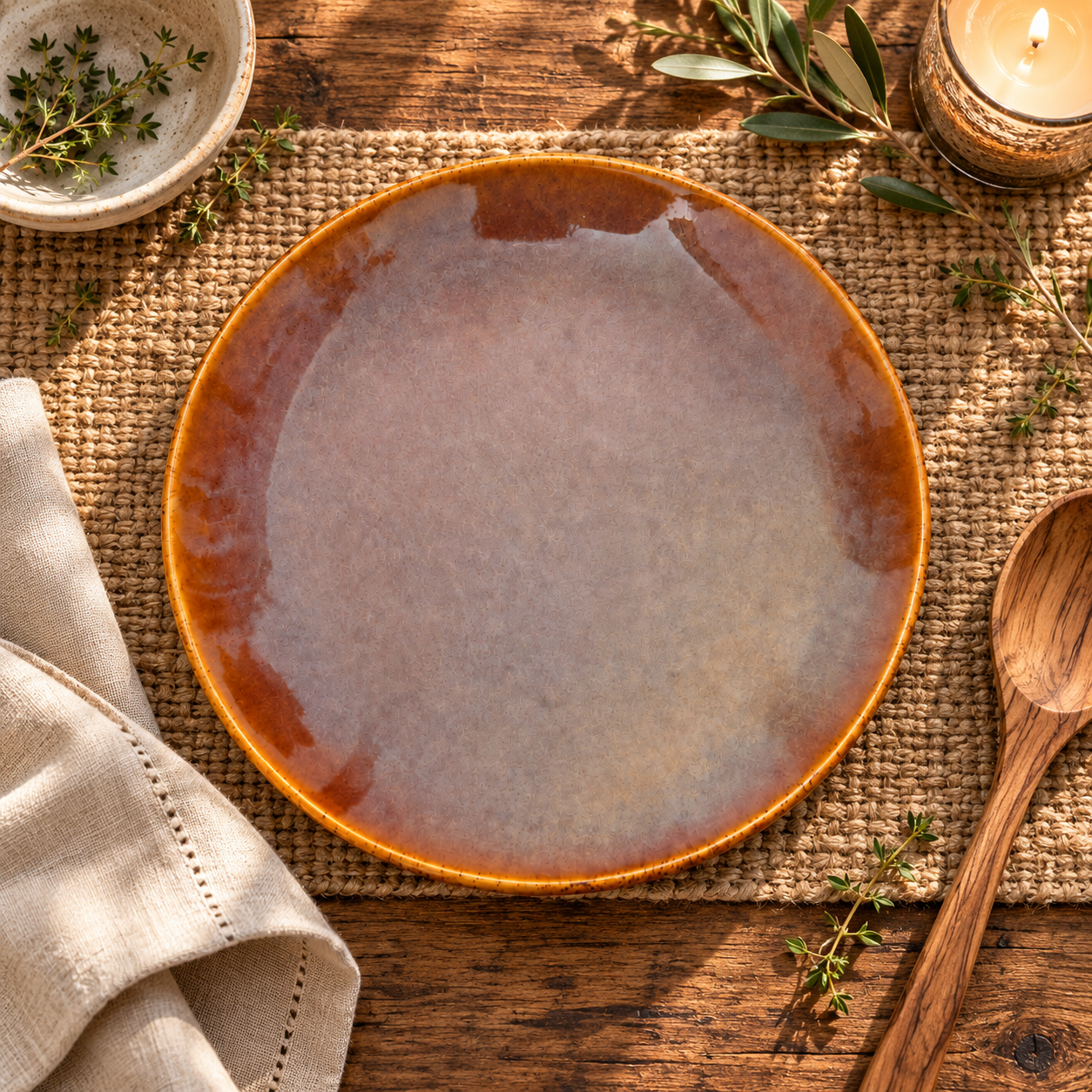 KunhaR Ceramic Dinner Plate, Mauve Brown with Amber Rim, Reactive Speckled Glaze, Premium Stoneware Serving Plate, 10 Inch, Pack of 1