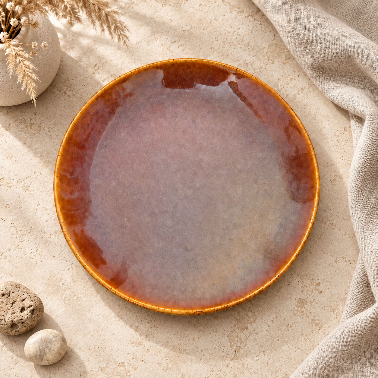 KunhaR Ceramic Dinner Plate, Mauve Brown with Amber Rim, Reactive Speckled Glaze, Premium Stoneware Serving Plate, 10 Inch, Pack of 1 - Image 2