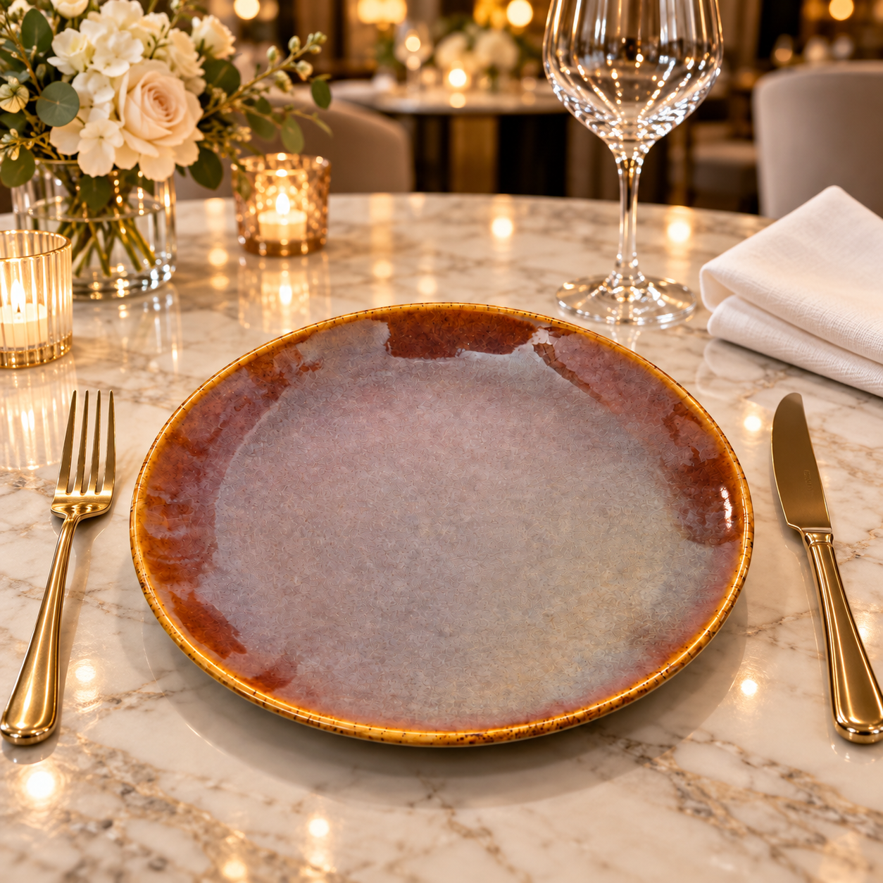 KunhaR Ceramic Dinner Plate, Mauve Brown with Amber Rim, Reactive Speckled Glaze, Premium Stoneware Serving Plate, 10 Inch, Pack of 1 - Image 3