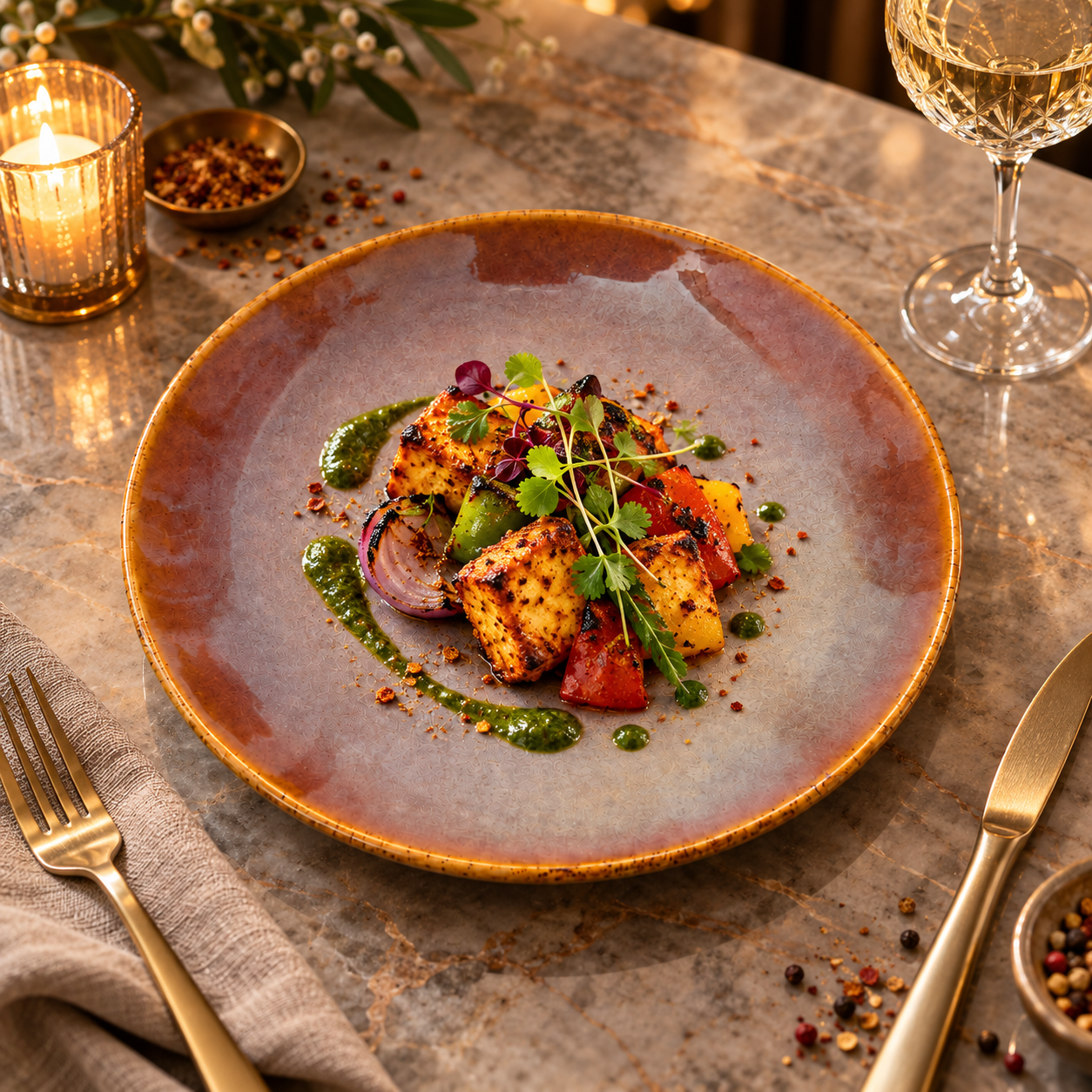 KunhaR Ceramic Dinner Plate, Mauve Brown with Amber Rim, Reactive Speckled Glaze, Premium Stoneware Serving Plate, 10 Inch, Pack of 1 - Image 4