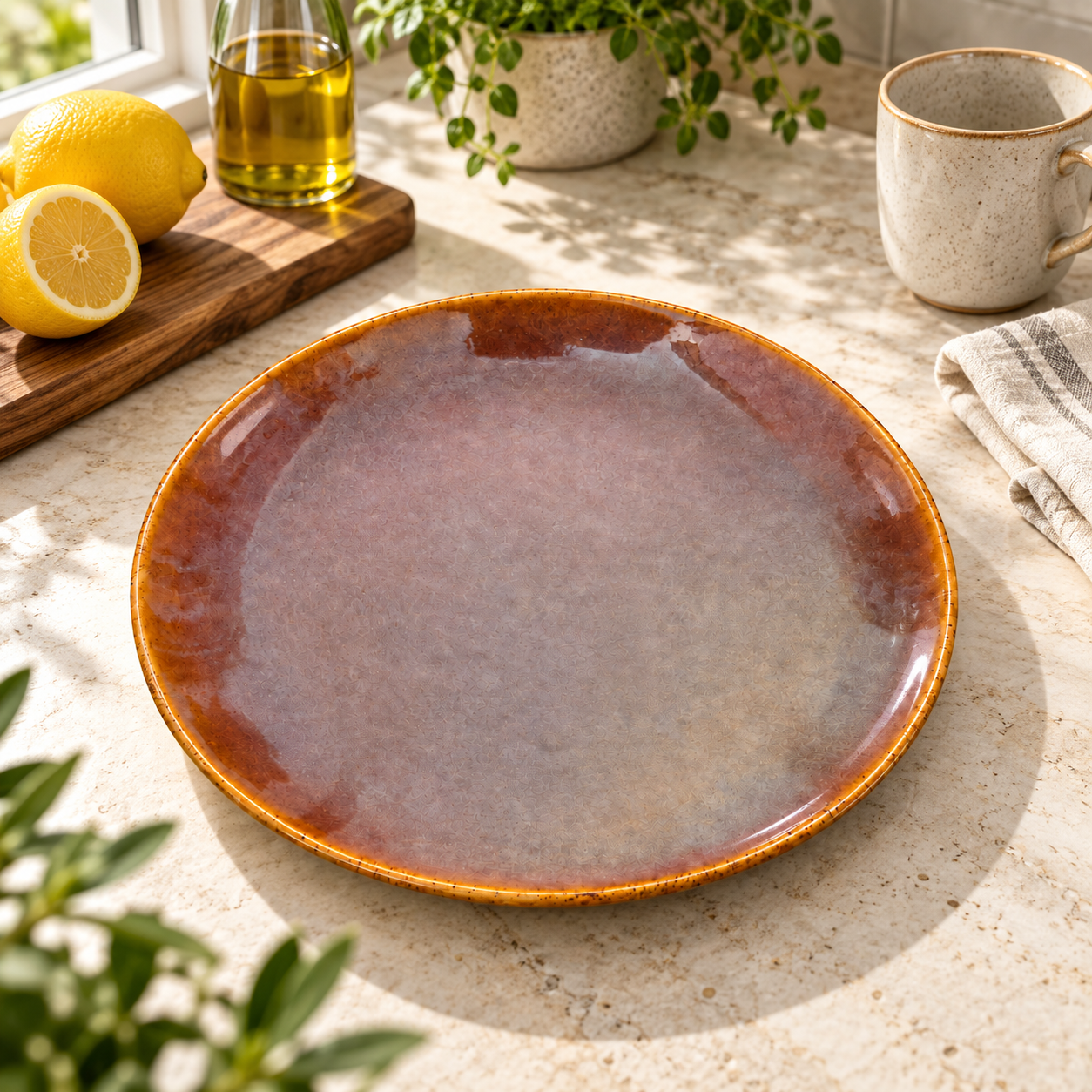KunhaR Ceramic Dinner Plate, Mauve Brown with Amber Rim, Reactive Speckled Glaze, Premium Stoneware Serving Plate, 10 Inch, Pack of 1 - Image 5
