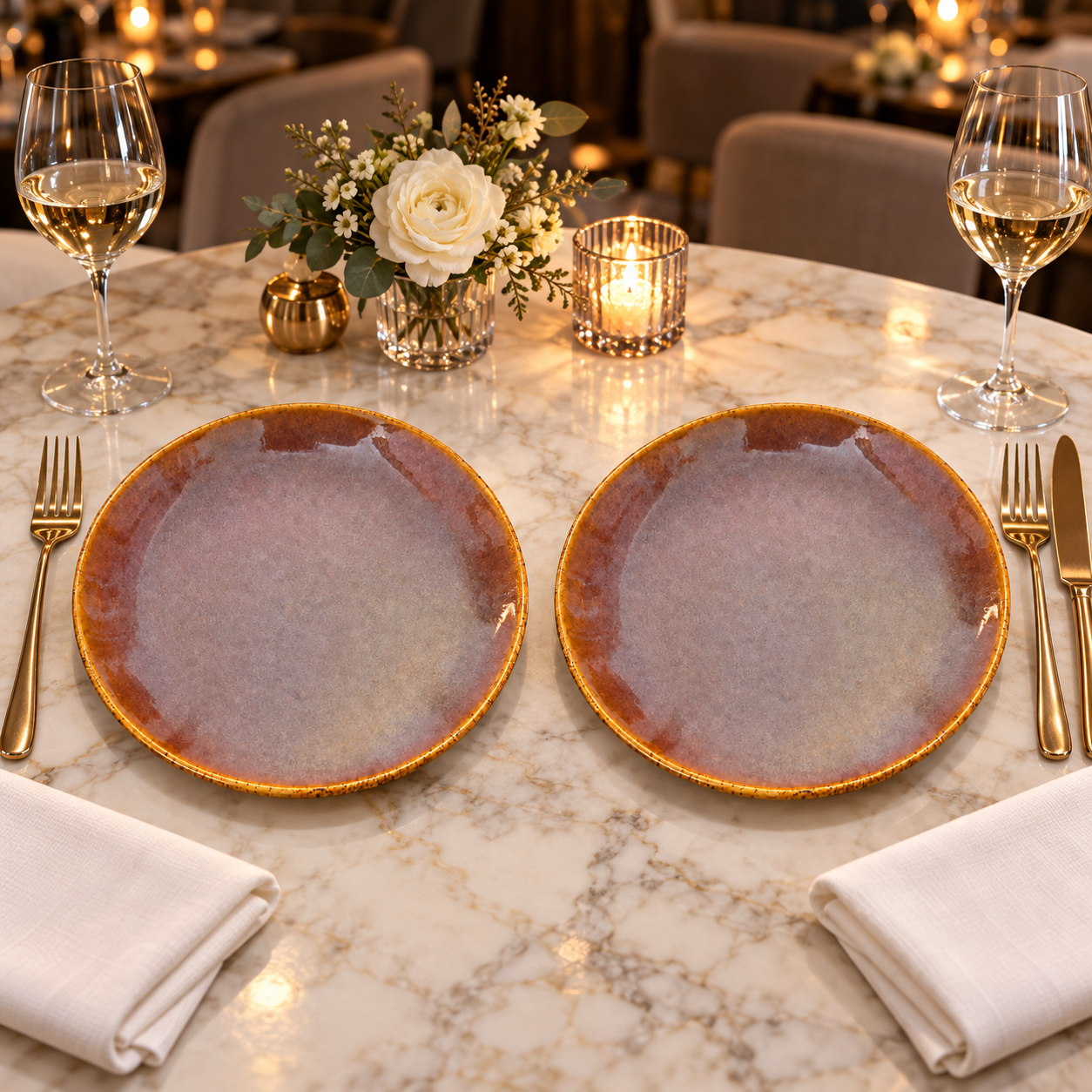 KunhaR Ceramic Dinner Plates, Mauve Brown with Amber Rim, Reactive Speckled Glaze, Premium Stoneware Serving Plate, 10 Inch, Pack of 2 - Image 3