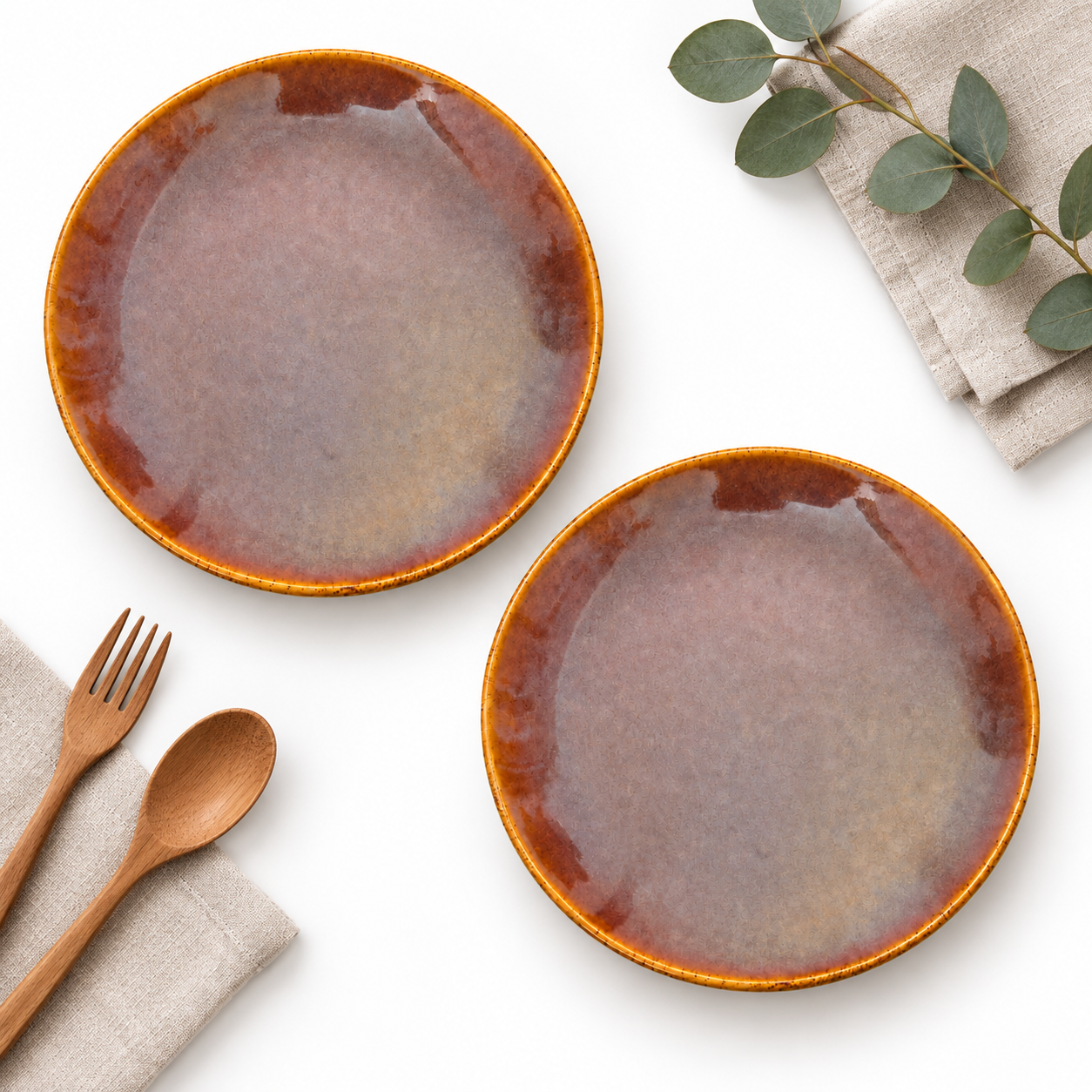 KunhaR Ceramic Dinner Plates, Mauve Brown with Amber Rim, Reactive Speckled Glaze, Premium Stoneware Serving Plate, 10 Inch, Pack of 2 - Image 4
