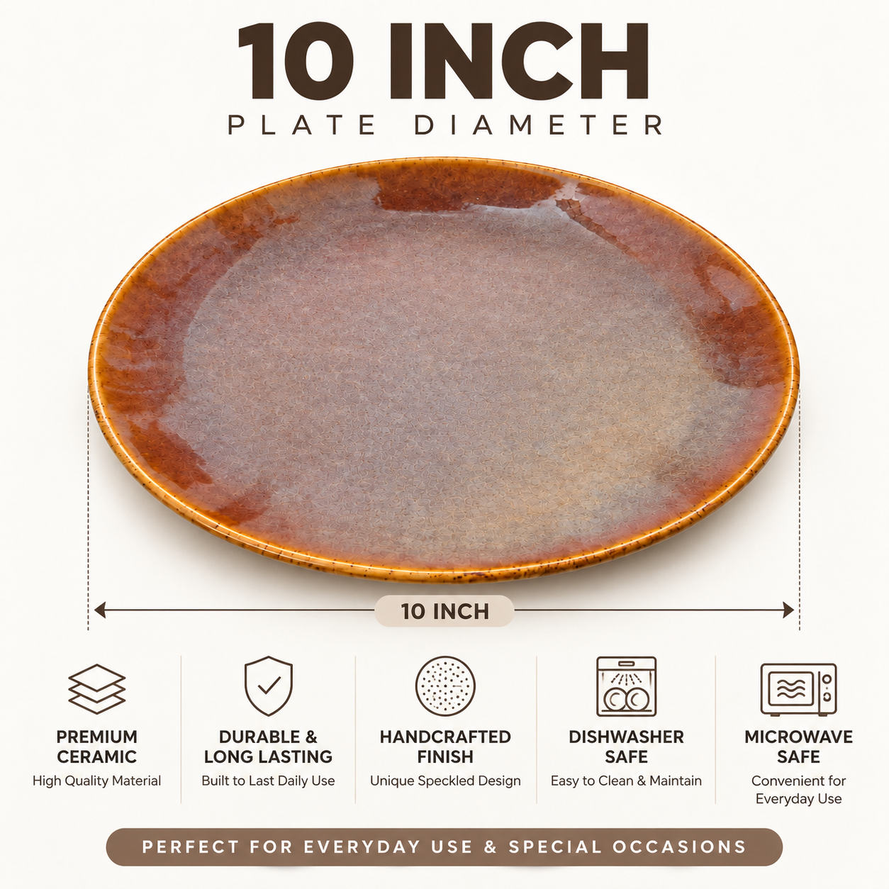 KunhaR Ceramic Dinner Plates, Mauve Brown with Amber Rim, Reactive Speckled Glaze, Premium Stoneware Serving Plate, 10 Inch, Pack of 2 - Image 7