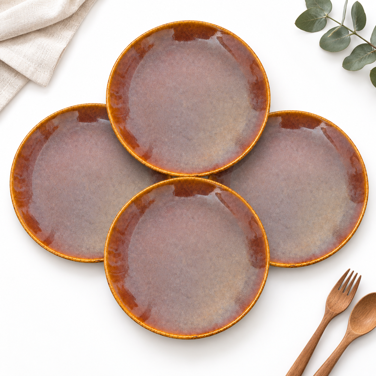 KunhaR Ceramic Dinner Plates, Mauve Brown with Amber Rim, Reactive Speckled Glaze, Premium Stoneware Serving Plate, 10 Inch, Pack of 4 - Image 6