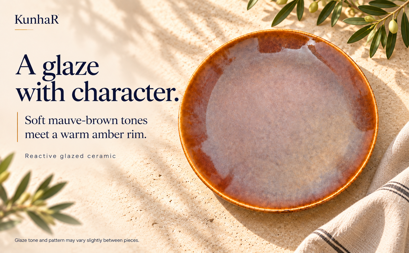 KunhaR Ceramic Dinner Plates, Mauve Brown with Amber Rim, Reactive Speckled Glaze, Premium Stoneware Serving Plate, 10 Inch, Pack of 4 — finish