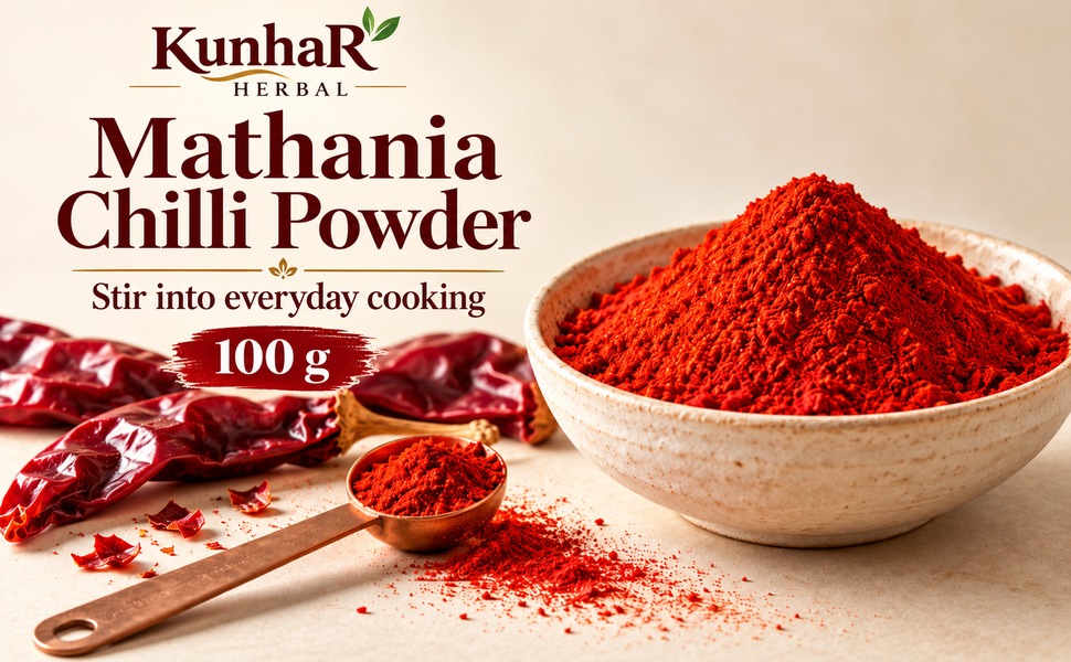KunhaR Masala Mathania Mirch Powder 100g | Ground Red Chilli Powder for Indian Cooking – visual story 1