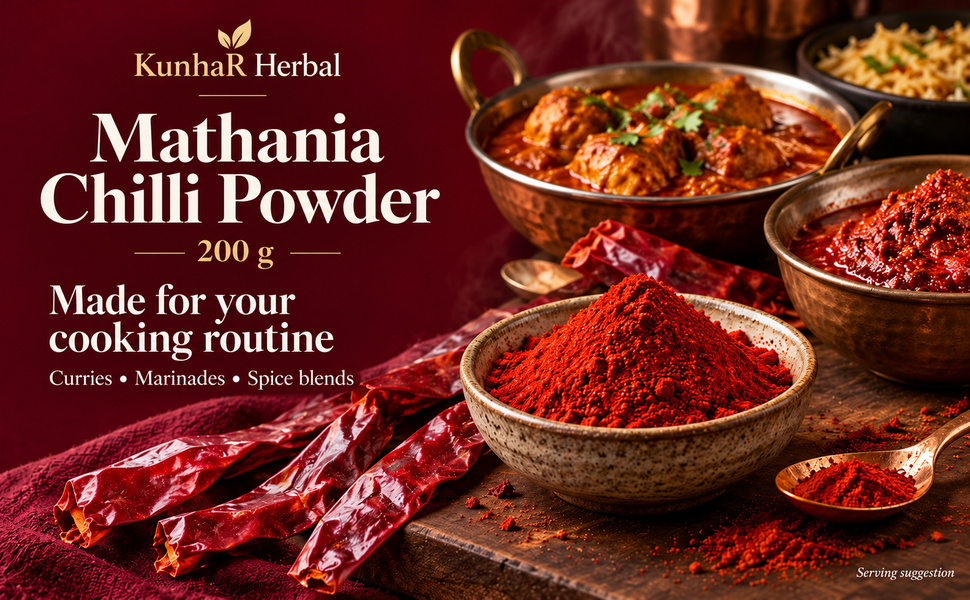 KunhaR Masala Mathania Mirch Powder 200g | Ground Red Chilli Powder for Indian Cooking – visual story 4