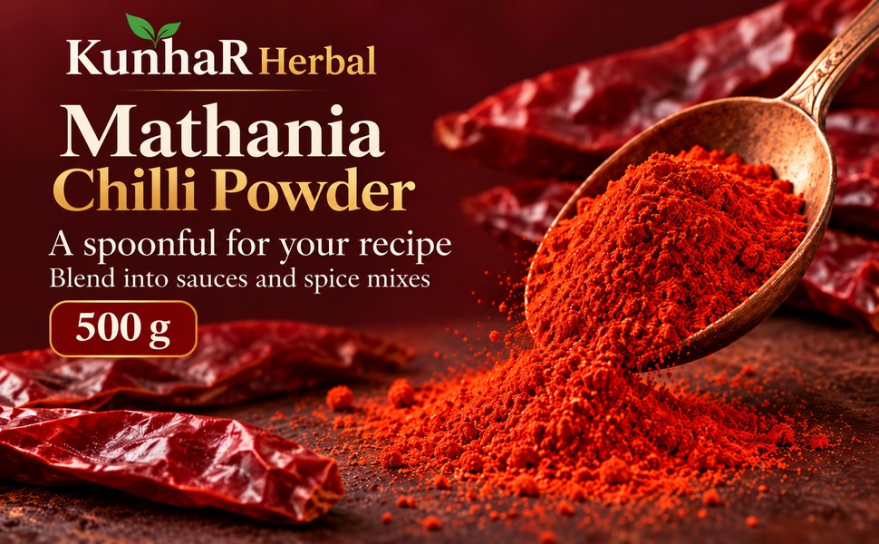 KunhaR Masala Mathania Mirch Powder 500g | Ground Red Chilli Powder for Indian Cooking – visual story 3