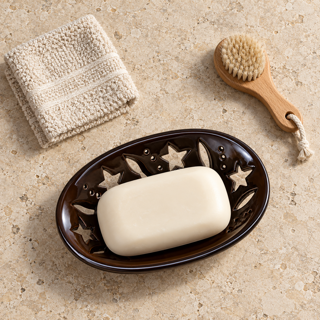 KunhaR Ceramic Soap Dish Holder, Black | Draining Soap Tray for Bathroom, Kitchen Sink & Wash Basin, 1 Piece