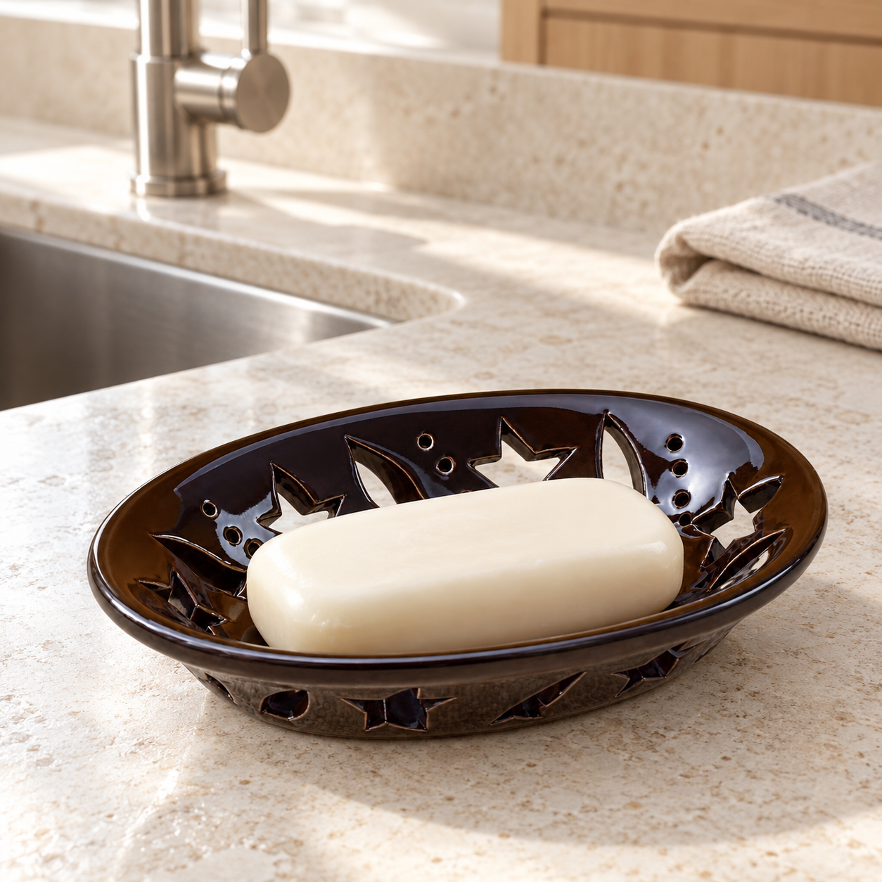 KunhaR Ceramic Soap Dish Holder, Black | Draining Soap Tray for Bathroom, Kitchen Sink & Wash Basin, 1 Piece - Image 5