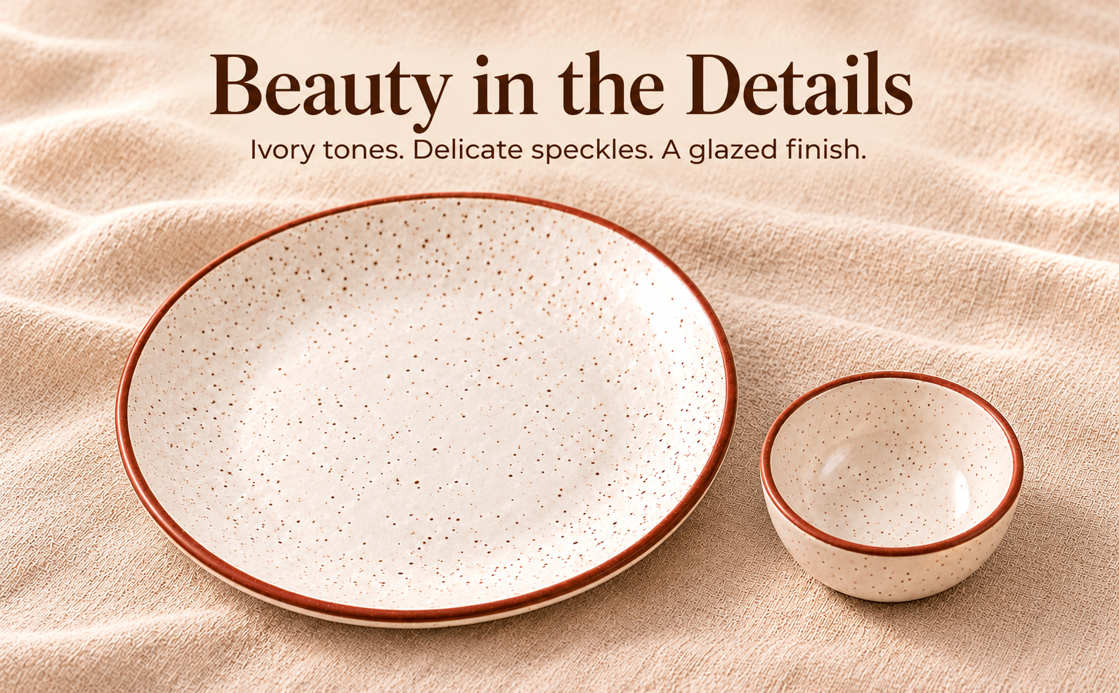KunhaR Ceramic Dinner Plate & Dessert Bowl Set, Rustic Ivory Speckled Finish, 10 Inch Plate with 150 ml Bowl, 2 Pieces – visual story 4